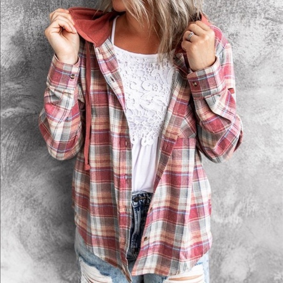Pretty in Plaid Button Down Hoodie - Picture 3 of 4